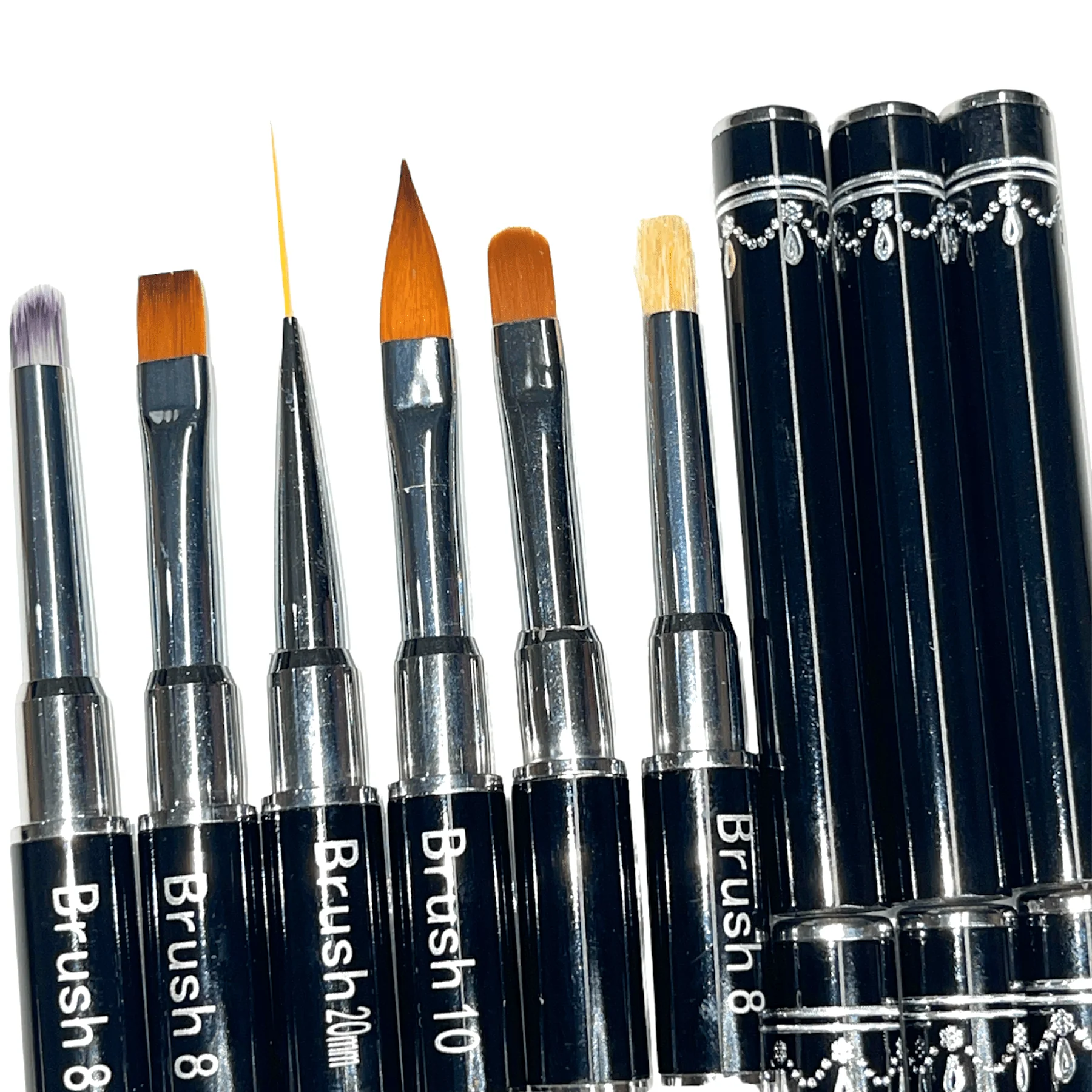 JNBS Nail Brush Set - Black Nail Art Brush With Lid (6pcs) - Image 2