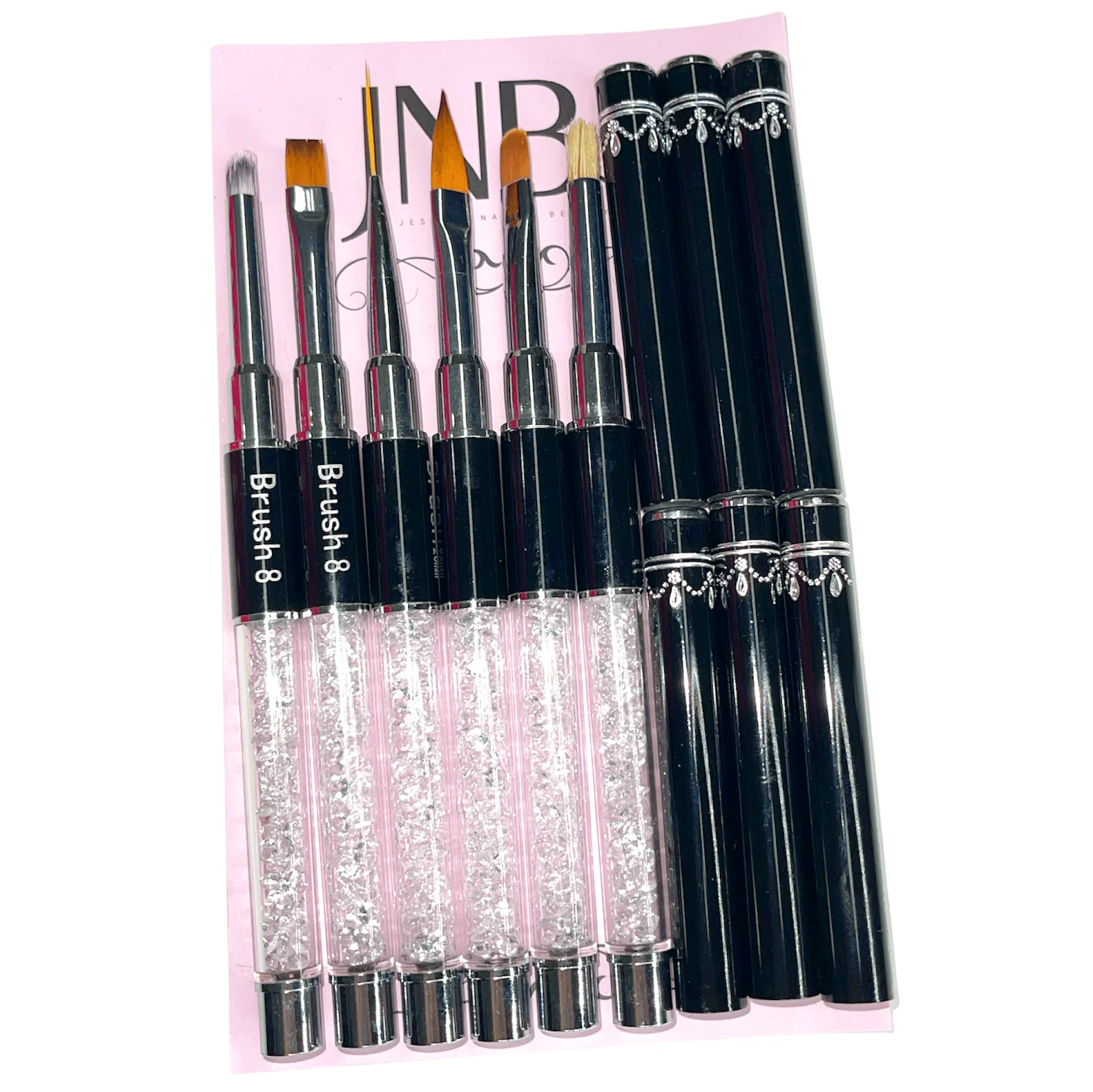 JNBS Nail Brush Set - Black Nail Art Brush With Lid (6pcs) - Image 3
