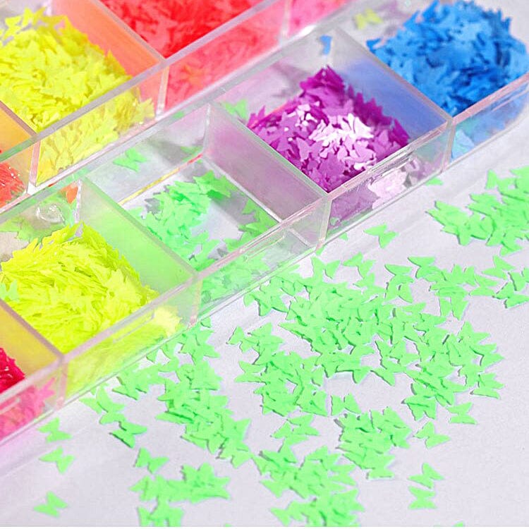 JNBS Glitter Neon Glow in the dark Butterfly (Set of 12 Grids) - Image 2