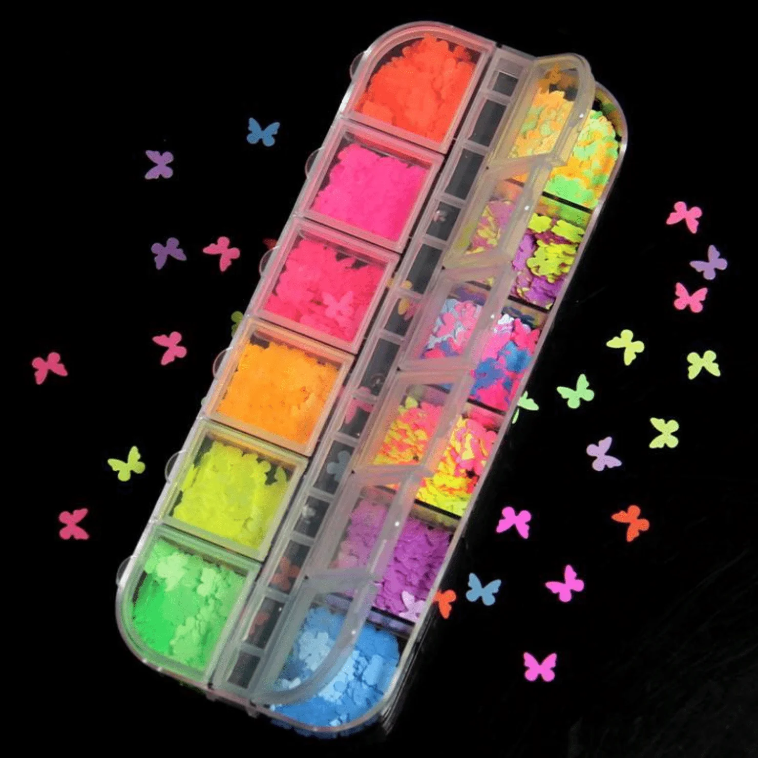 JNBS Glitter Neon Glow in the dark Butterfly (Set of 12 Grids) - Image 3