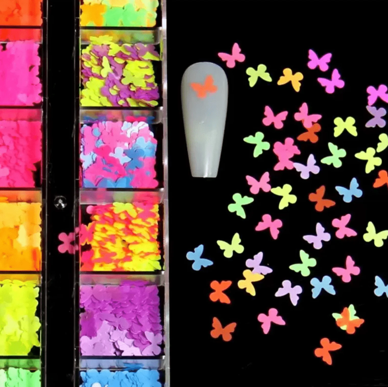 JNBS Glitter Neon Glow in the dark Butterfly (Set of 12 Grids) - Image 4