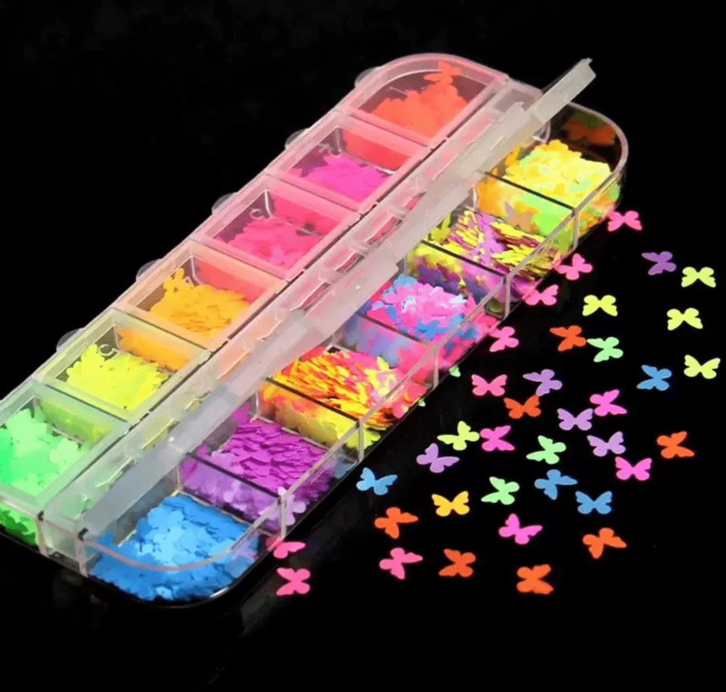JNBS Glitter Neon Glow in the dark Butterfly (Set of 12 Grids) - Image 5