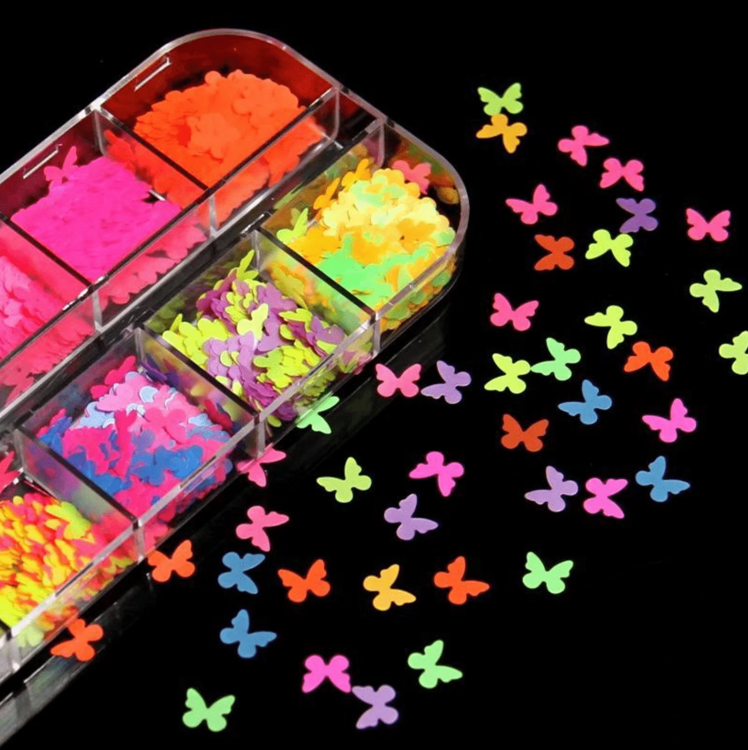 JNBS Glitter Neon Glow in the dark Butterfly (Set of 12 Grids) - Image 6
