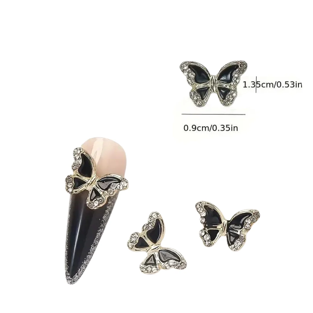JNBS Nail Charm Bling Black Butterfly 7349 (10pcs) - Image 2