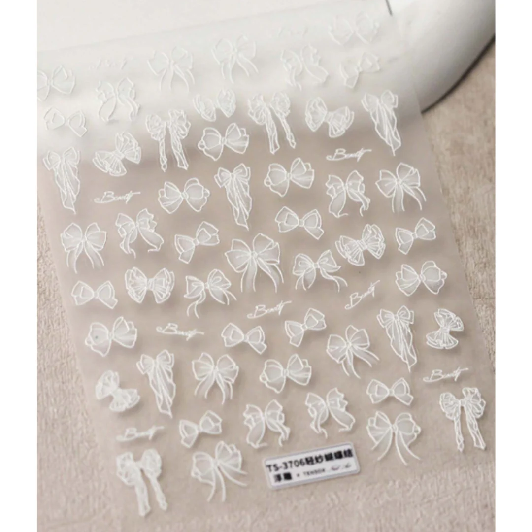JNBS Nail Sticker 3D Embossed Black & White Lace Bow Nail Art Stickers - Image 3