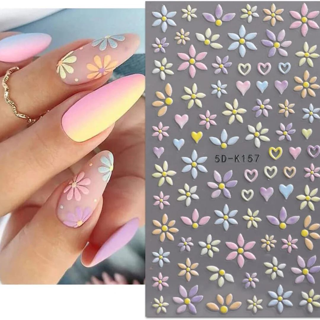 JNBS Nail Sticker Embossed Flower Heart 5D-K157 - Image 2