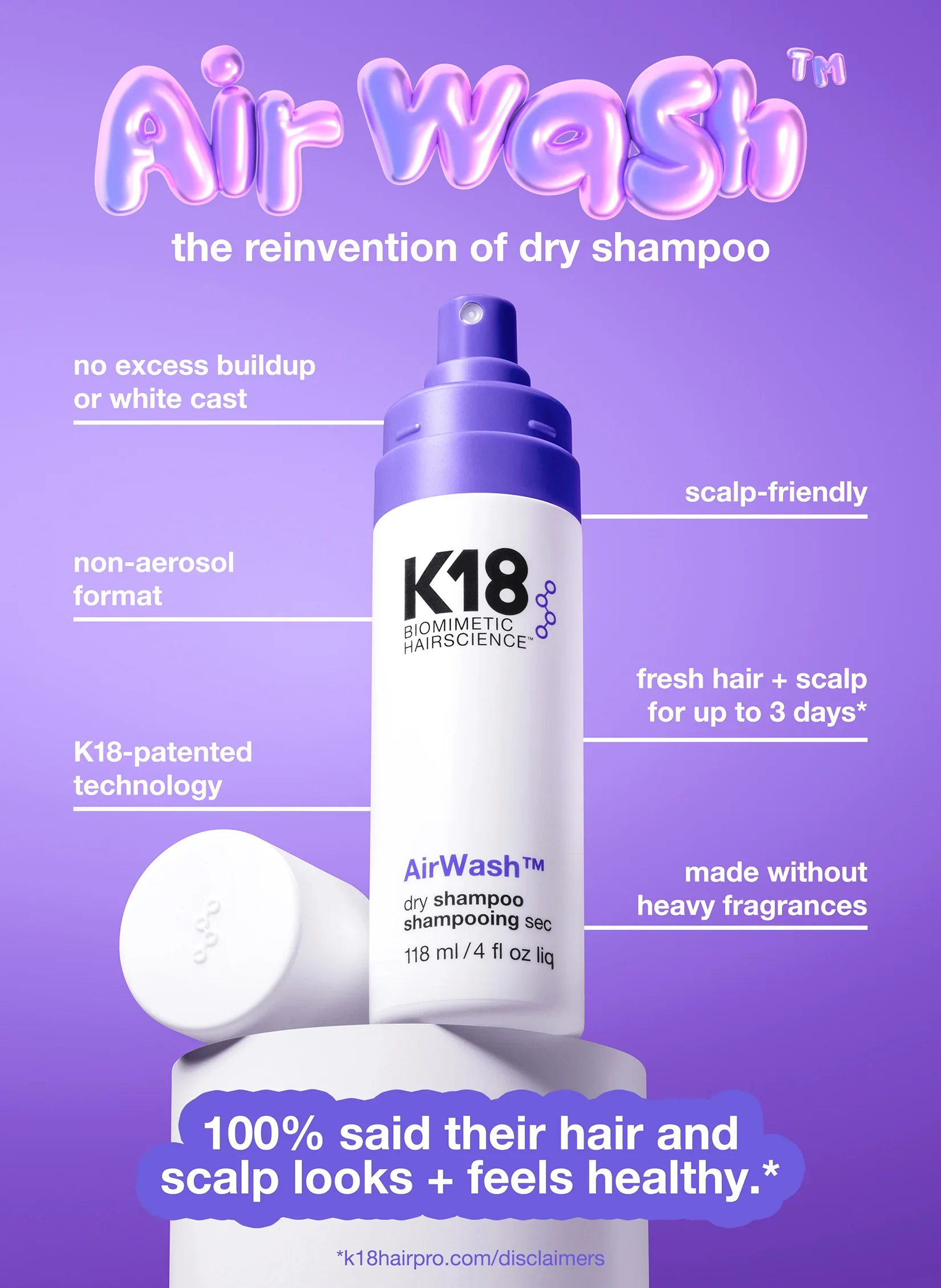 K18 Biomimetic Hairscience AirWash Dry Shampoo 4 fl. oz. - Image 2