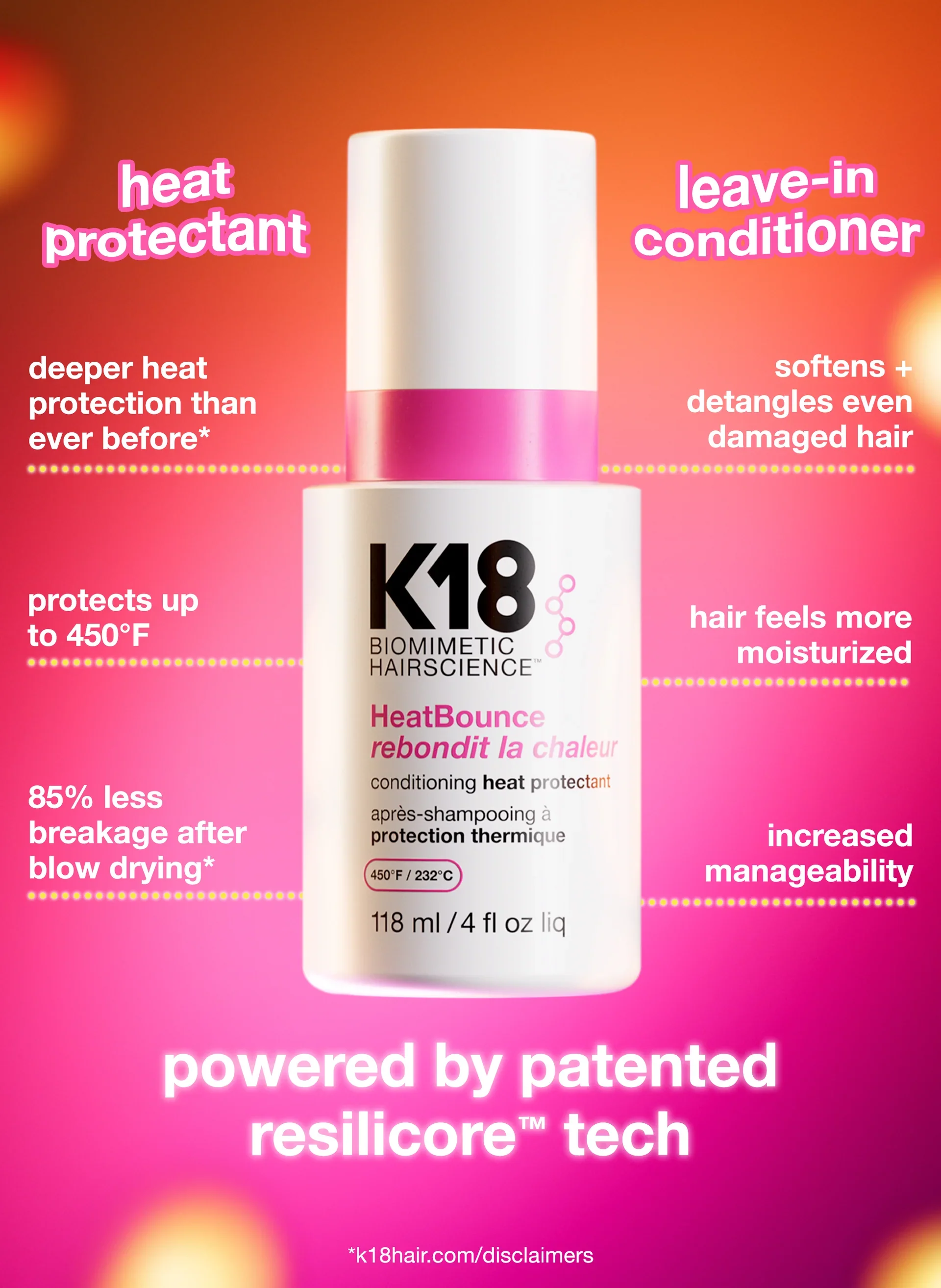 K18 Biomimetic Hairscience Heat Bounce Conditioning Heat Protectant 4 fl. oz. - Image 2