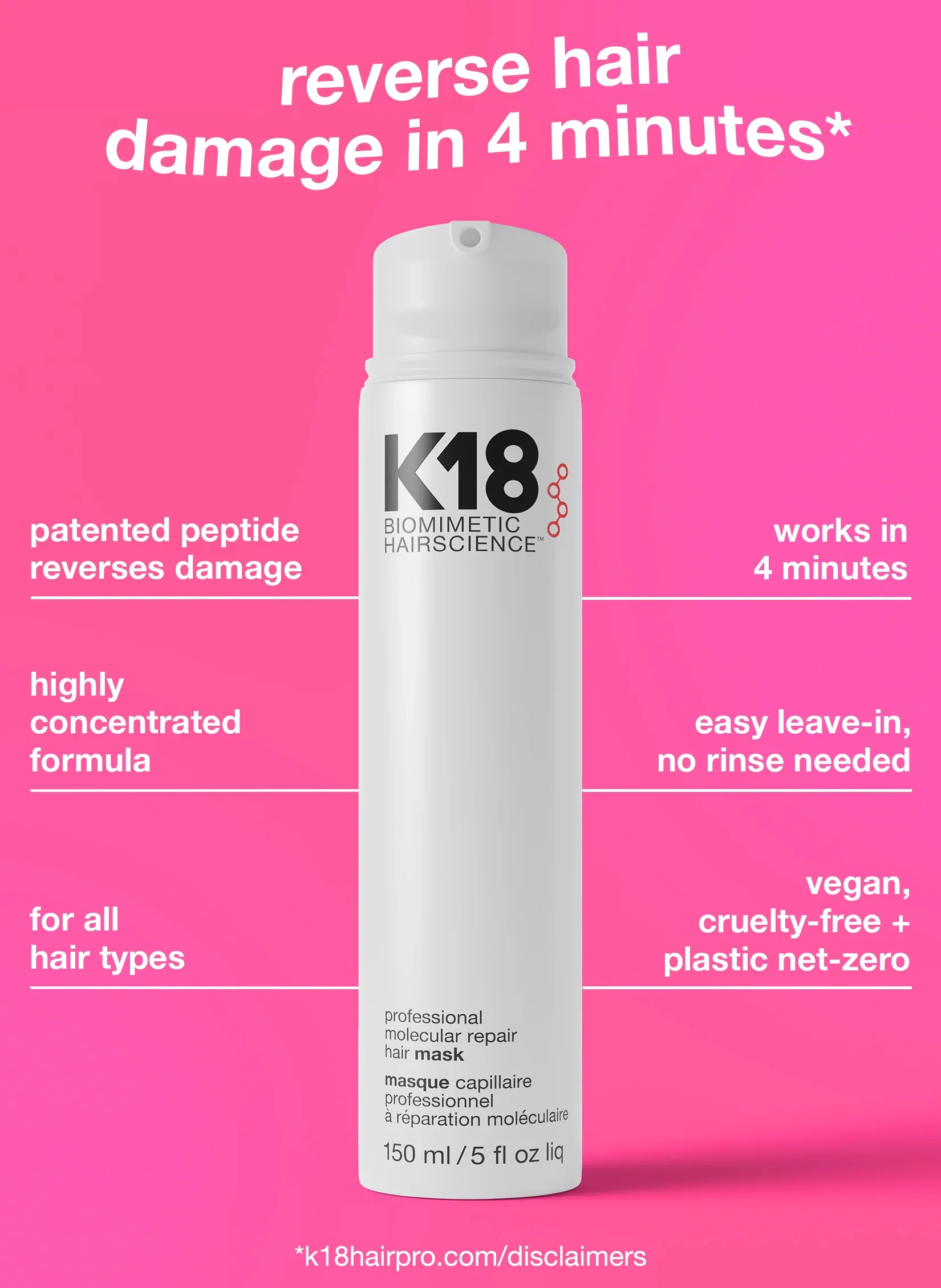 K18 Biomimetic Hairscience Professional Leave-In Molecular Repair Mask 5 fl. oz. - Image 2