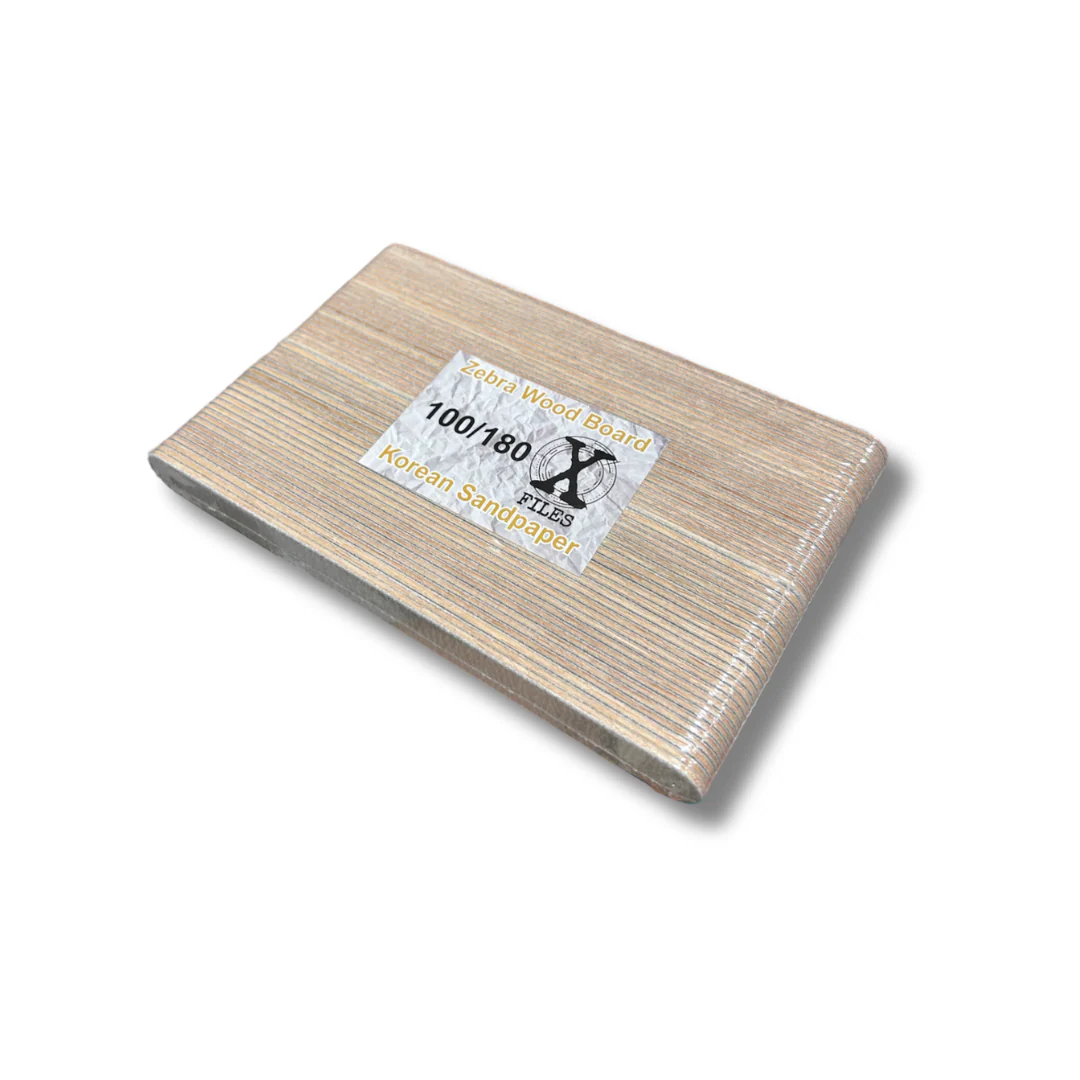 Korean Sandpaper Regular Nail X File Zebra Wood Board (3 Grit Sizes) - Image 3
