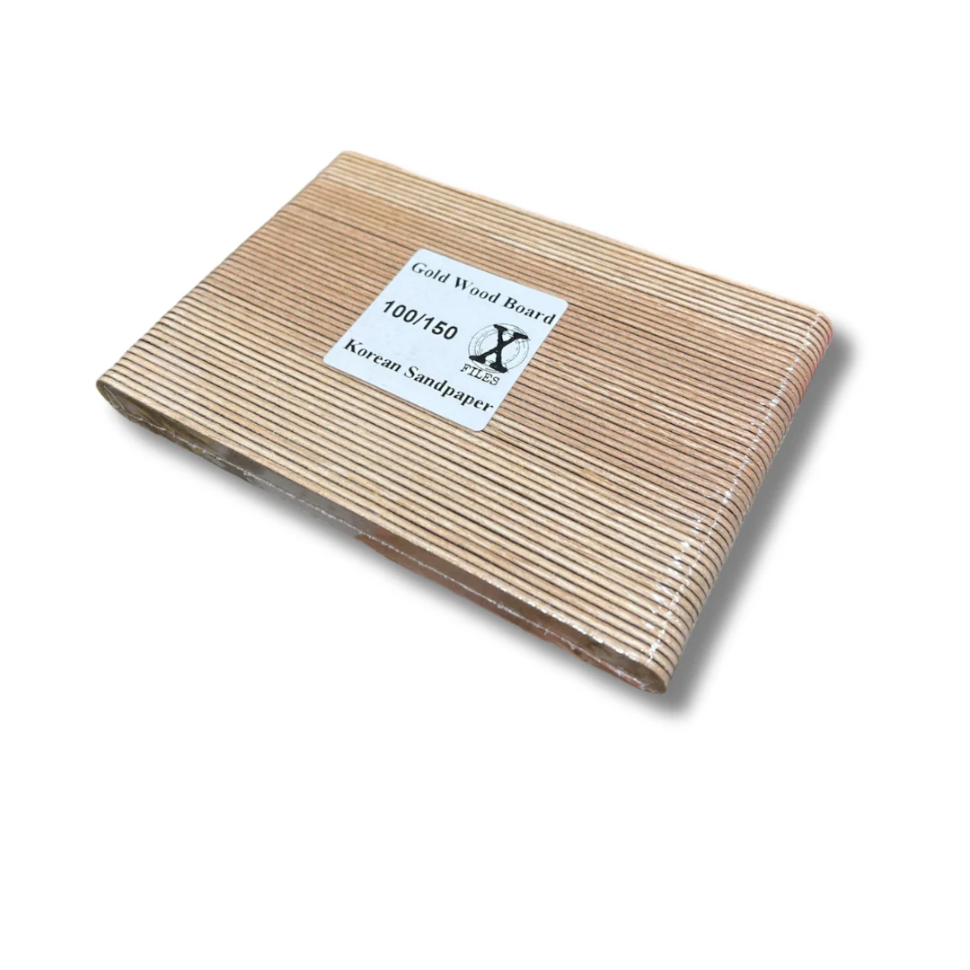 Korean Sandpaper Regular Nail X File Wood Board - Gold (3 Grit Sizes)