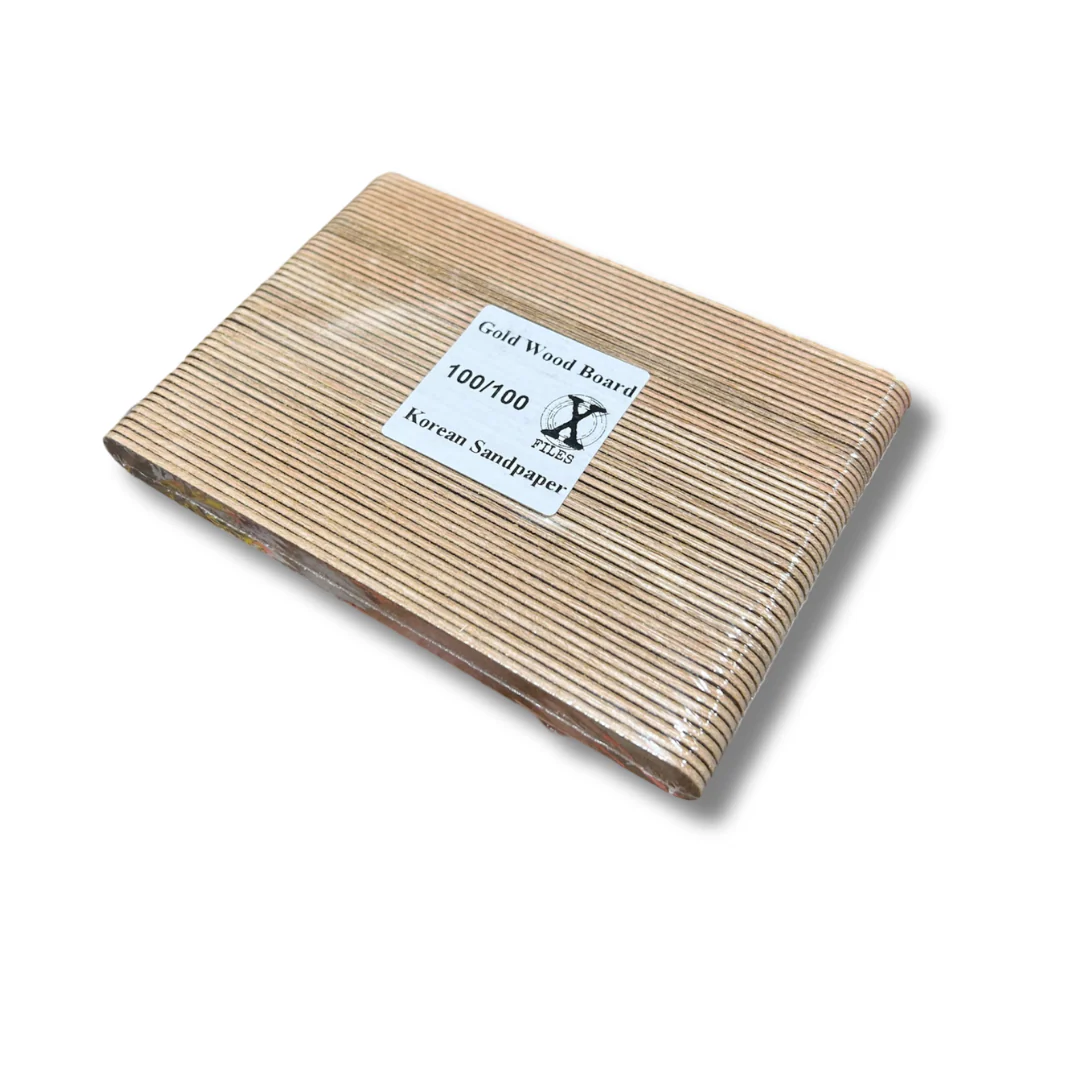 Korean Sandpaper Regular Nail X File Wood Board - Gold (3 Grit Sizes) - Image 2