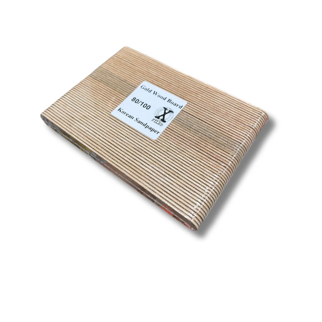Korean Sandpaper Regular Nail X File Wood Board - Gold (3 Grit Sizes) - Image 3