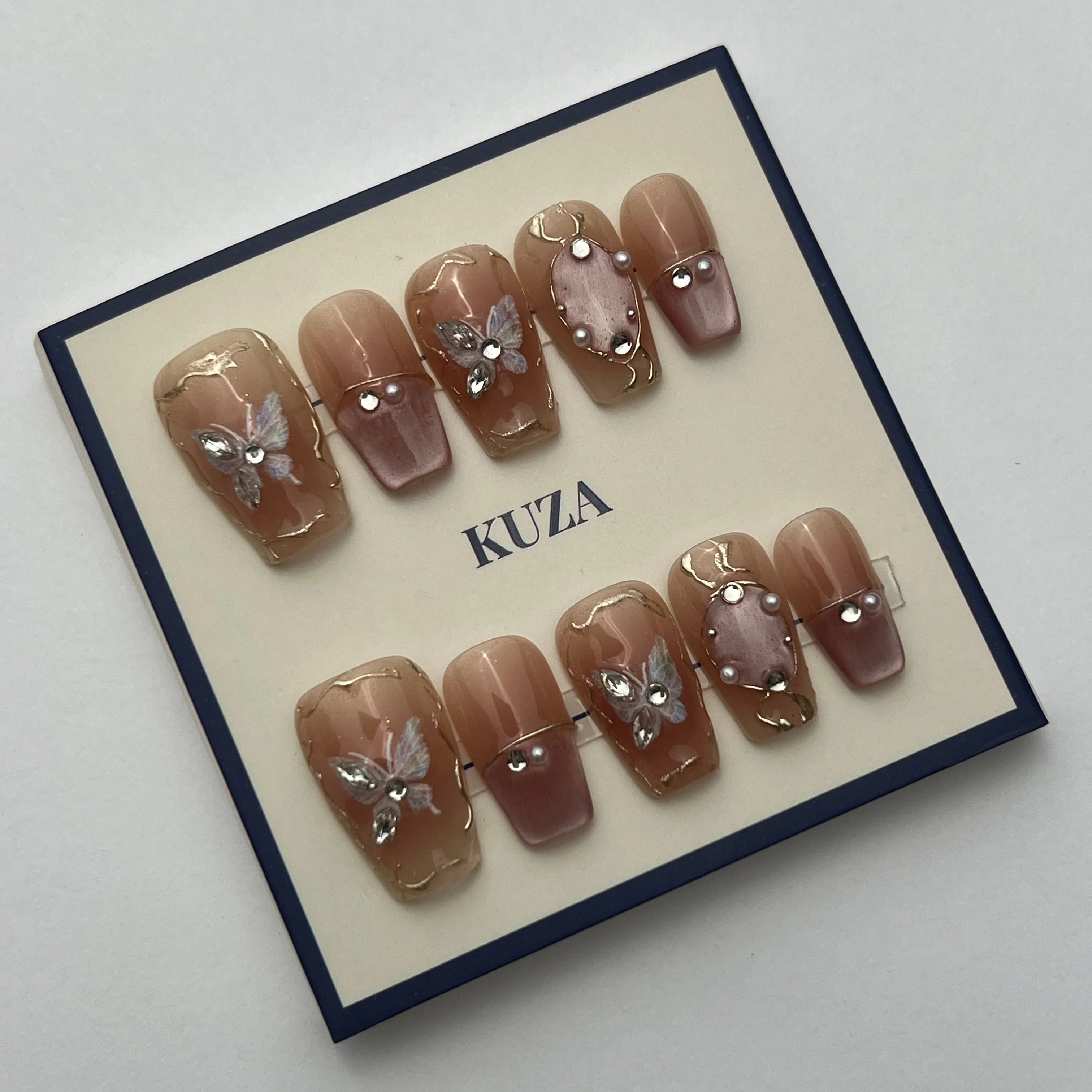 KUZA Press On Nails - Nude color with Butterfly Design - 8892/8893/8982