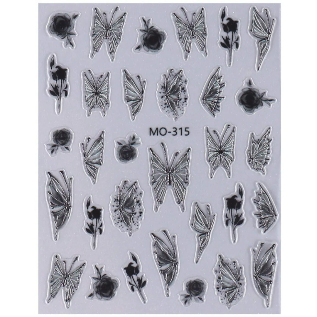 MOSR Nail Art Sticker Black White Butterfly Rose - Image 2