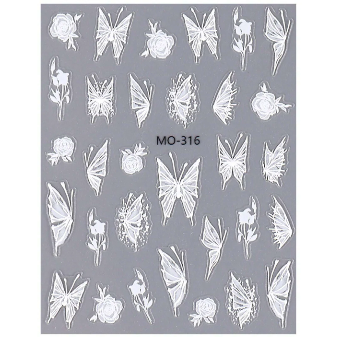 MOSR Nail Art Sticker Black White Butterfly Rose - Image 4
