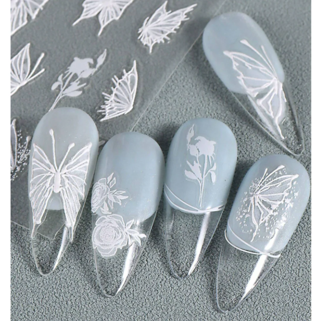 MOSR Nail Art Sticker Black White Butterfly Rose - Image 5
