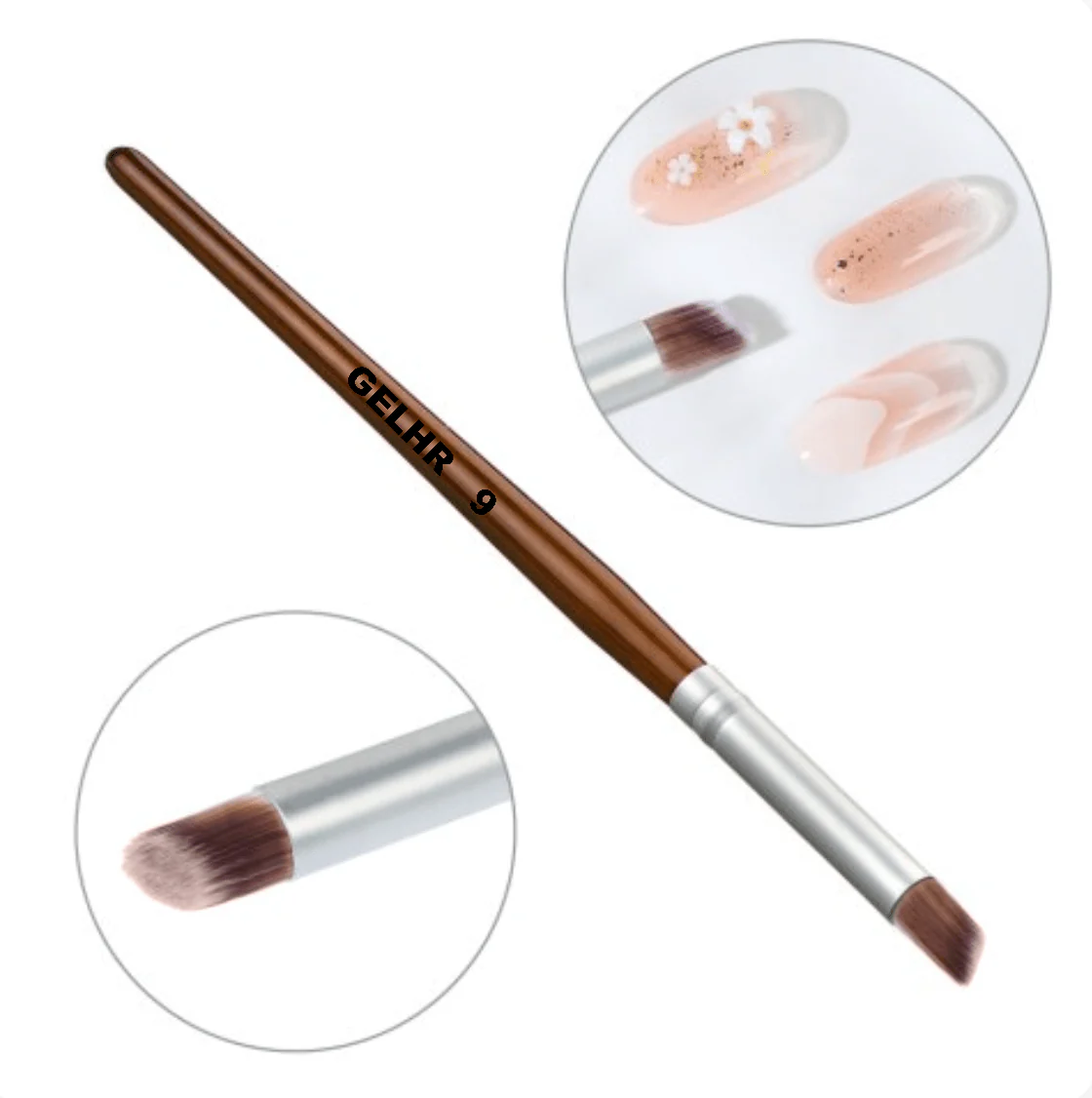 GELHR Nail Art Brush Ombre Powder / Gel Brush 9 (Lid included)