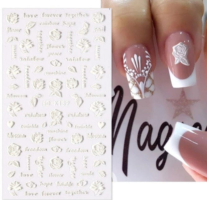 JNBS 5D Embossed Nail Sticker White FLORAL - Image 3