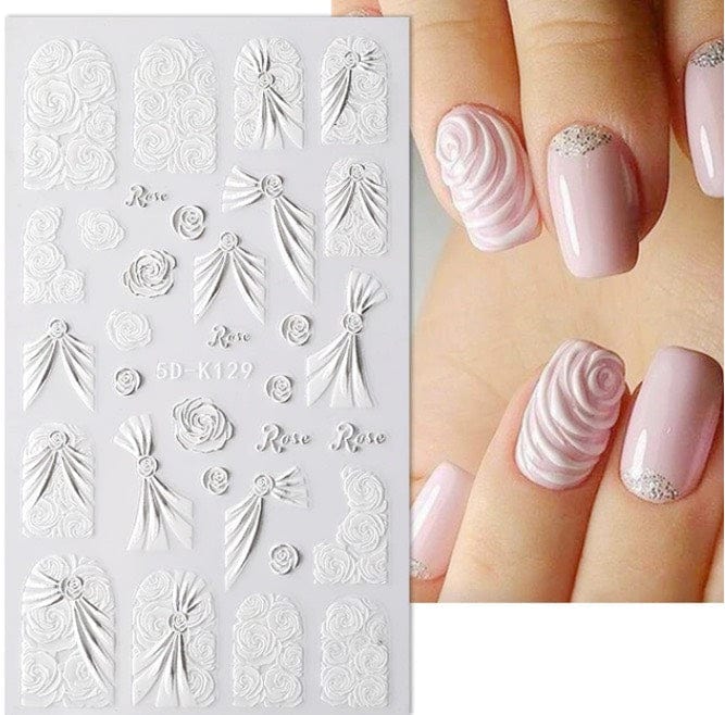 JNBS 5D Embossed Nail Sticker White FLORAL - Image 4