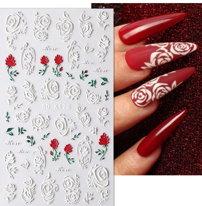 JNBS 5D Embossed Nail Sticker White FLORAL - Image 5