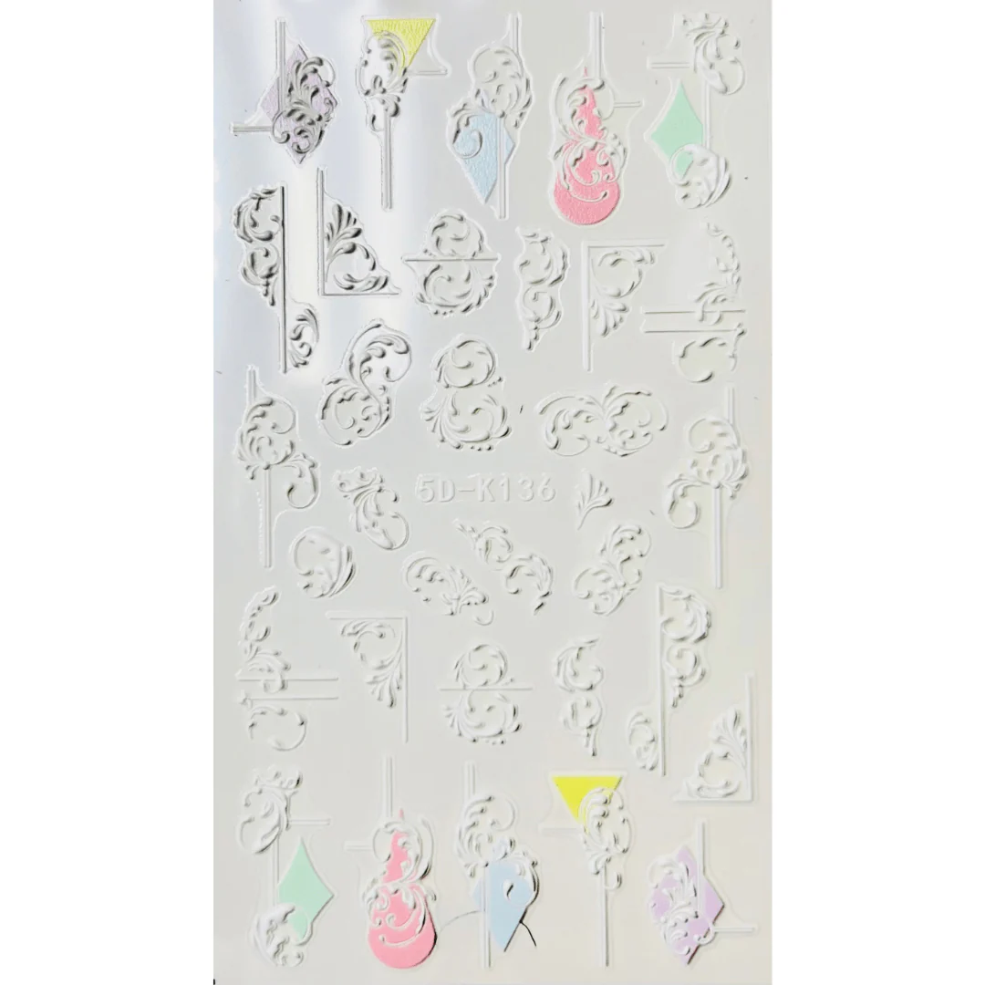 JNBS 5D Embossed Nail Sticker White FLORAL - Image 7