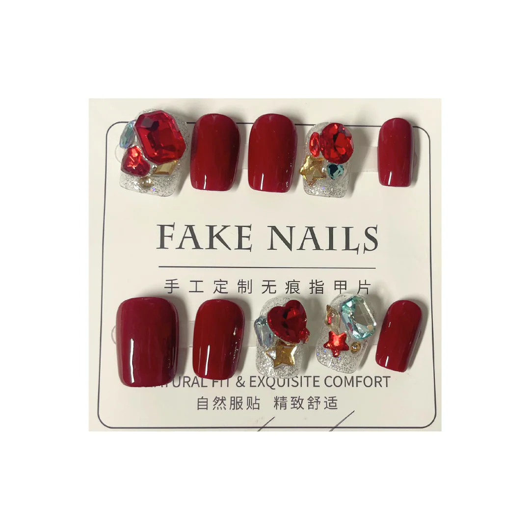 Press On Nails Tips Red Crystal Heart - Image 2