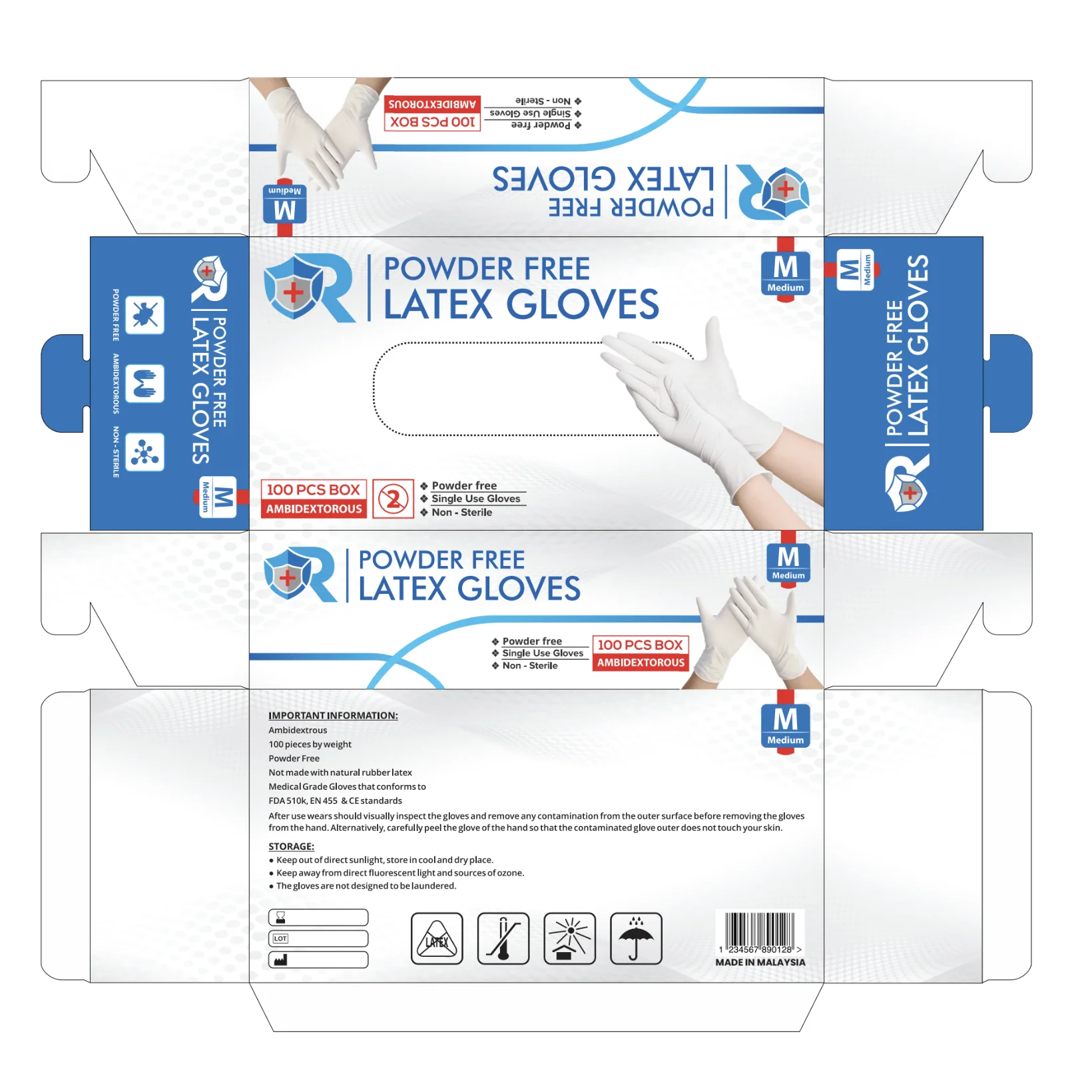 R+ Power Free Latex Gloves Medium - Image 2