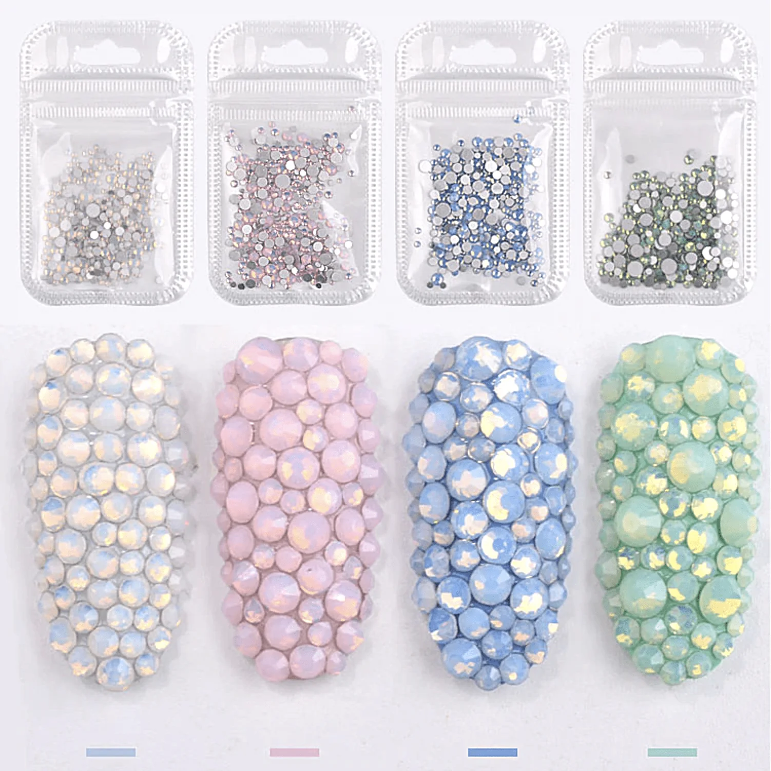 JNBS Rhinestone Opal Glass Round FlatBack Mixed Size White - Image 2